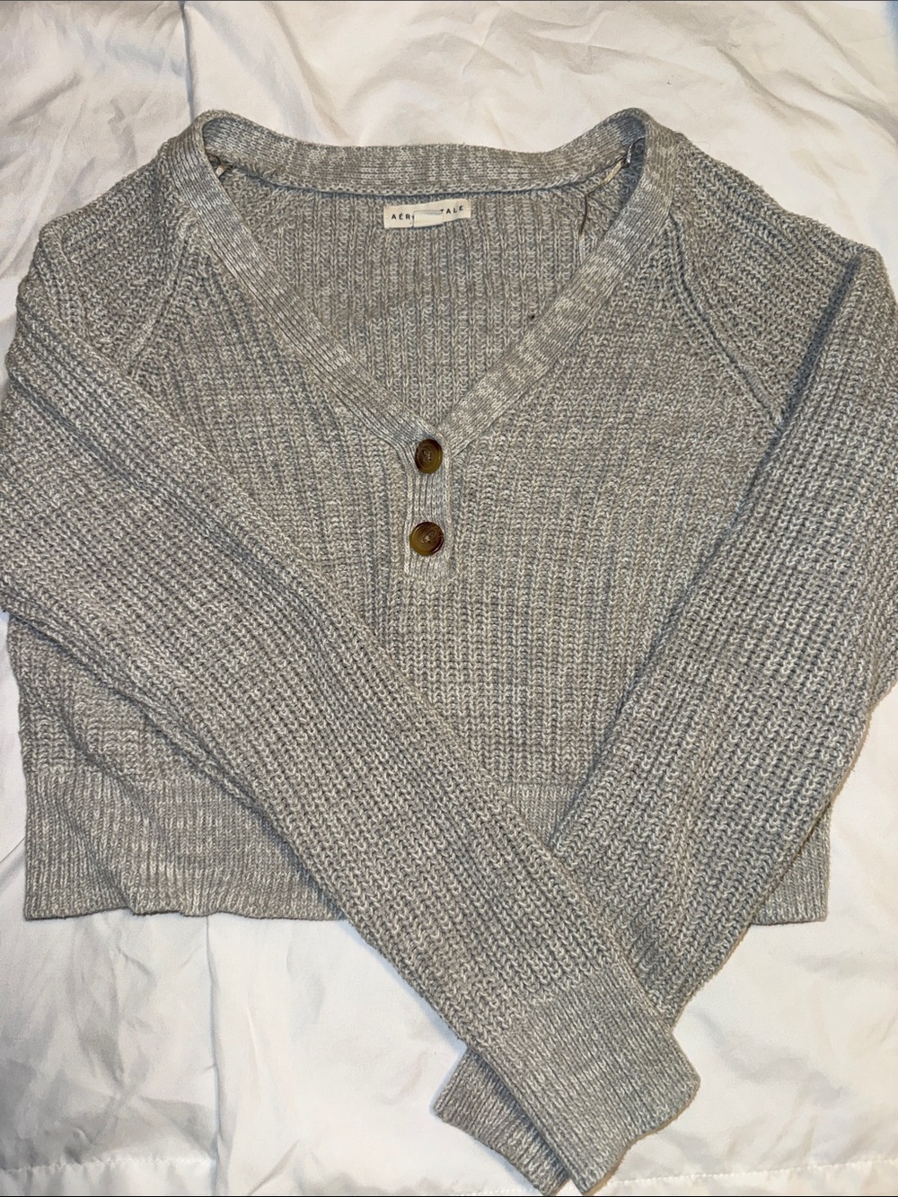 Aeropostale Gray Ribbed V-Neck Henley Sweater